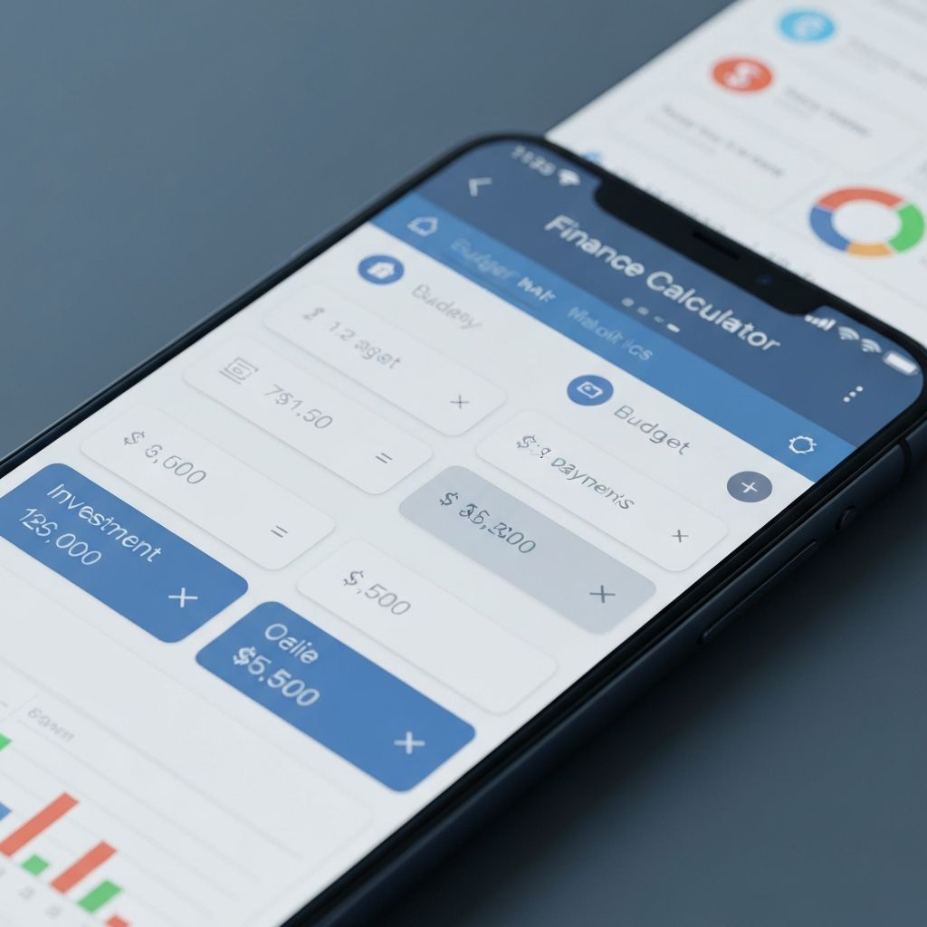 Mobile phone showing calculator app for financial calculations